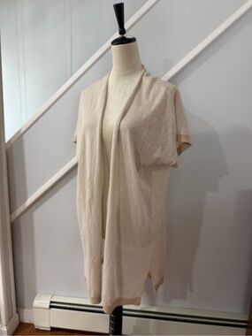 Loft Linen Blend Short Sleeve Striped Open Front Cardigan Sweater Size M Summer